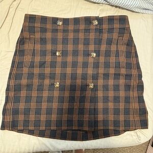 Madewell Navy and Tan Plaid Mini Skirt
